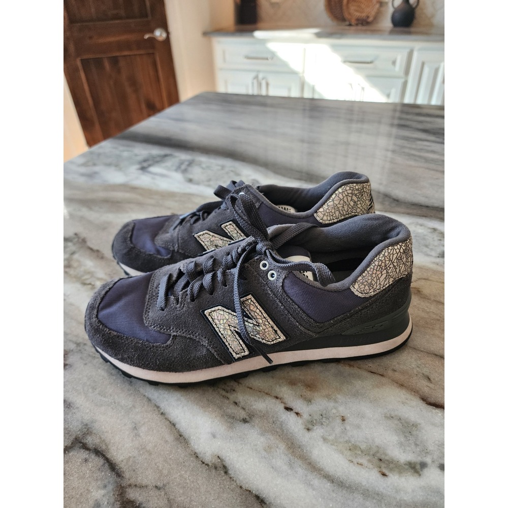 New Balance 574 Womens Grey Silver Iridescent Sneakers Size 8.5
